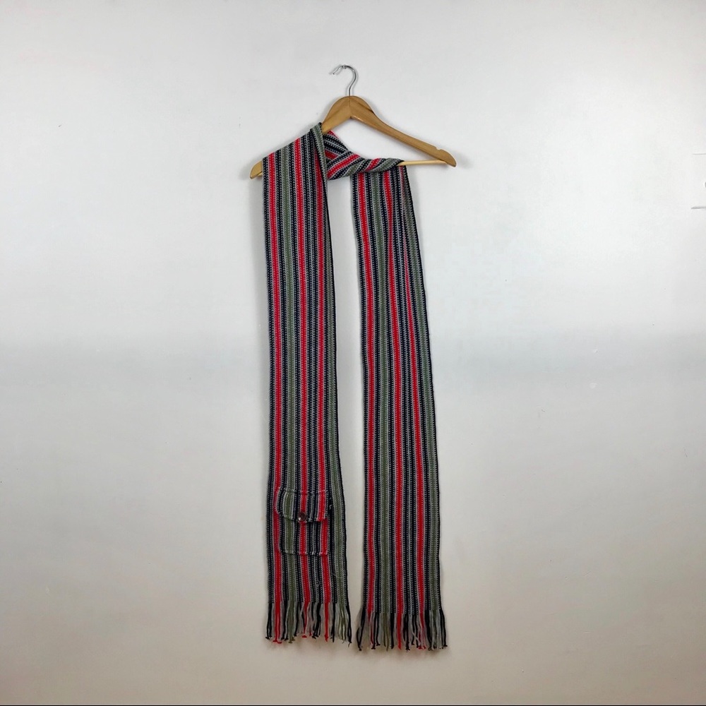 Vibrant colored scarf w/ small button pocket.